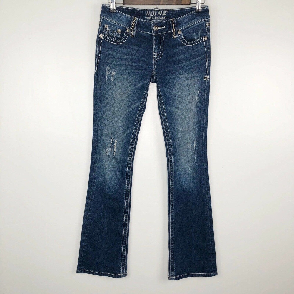 Miss Me Jeans 25 Womens Blue M Series Boot Cut Stitched Distressed Embroidered